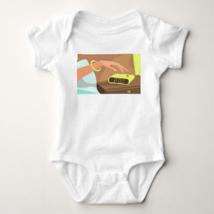 Girls hand pushing on alarm clock snooze button baby bodysuit