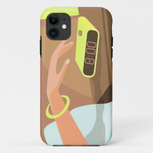 Girls hand pushing on alarm clock snooze button iPhone 11 case