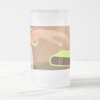 Girls hand pushing on alarm clock snooze button