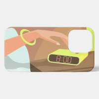 Girls hand pushing on alarm clock snooze button