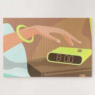Girls hand pushing on alarm clock snooze button jigsaw puzzle