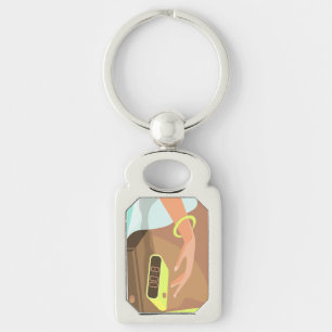 Girls hand pushing on alarm clock snooze button key ring