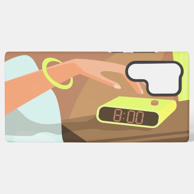 Girls hand pushing on alarm clock snooze button samsung galaxy s22 ultra case (Back Horizontal)