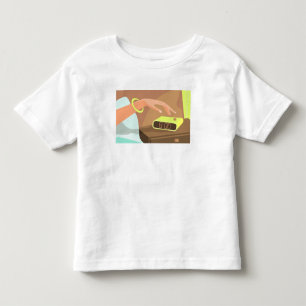 Girls hand pushing on alarm clock snooze button toddler T-Shirt