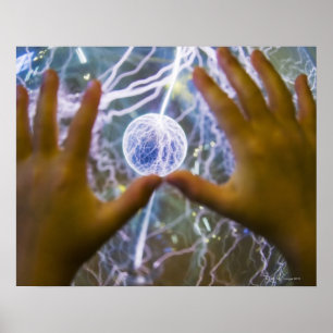 Girls hands on a plasma ball poster