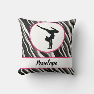 Girls Handstand Zebra Print Faux Fur   Cushion
