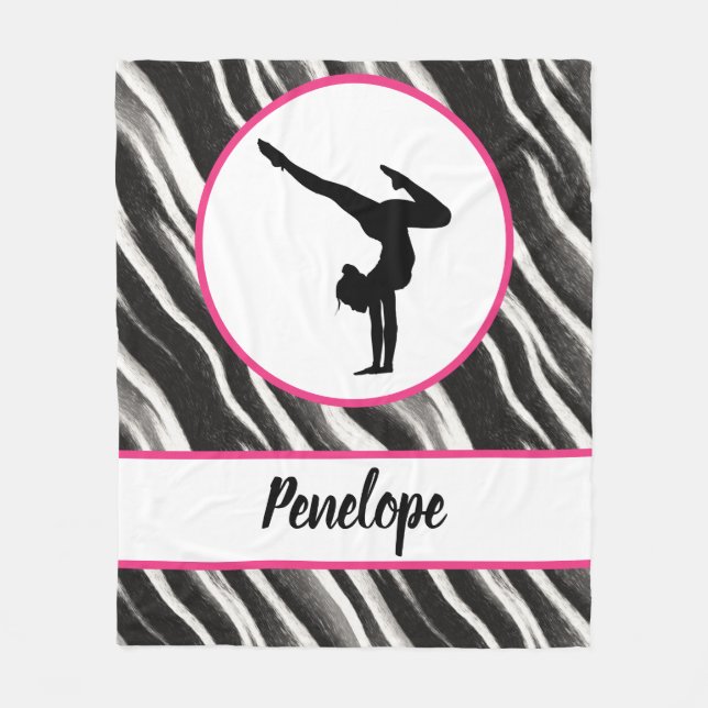 Girls Handstand Zebra Print Faux Fur Fleece Blanket (Front)