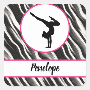 Girls Handstand Zebra Print Faux Fur  Square Sticker