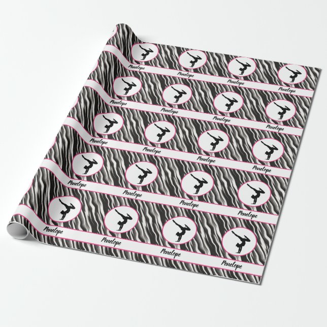 Girls Handstand Zebra Print Faux Fur   Wrapping Paper (Unrolled)