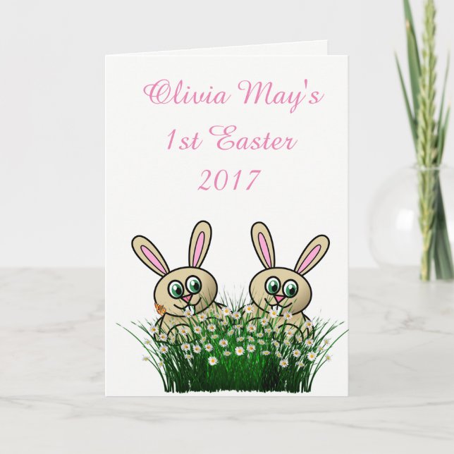 (Girl's) Happy 1st Easter card. Holiday Card (Front)