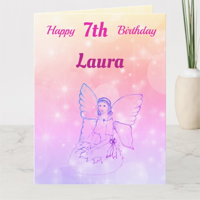 Girls Happy 7th Birthday Fairy Greeting Card (Front)