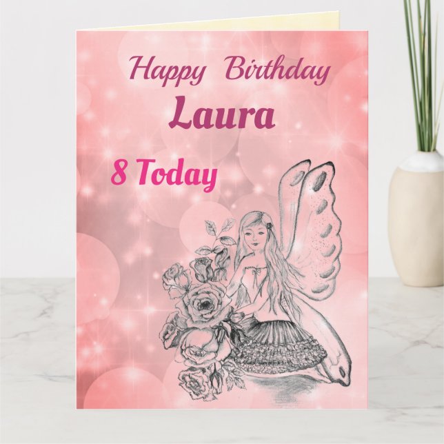 Girls Happy 8th Birthday Fairy Greeting Card (Front)