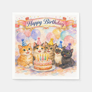 Girls Happy Birthday Cute Party Cats Napkin