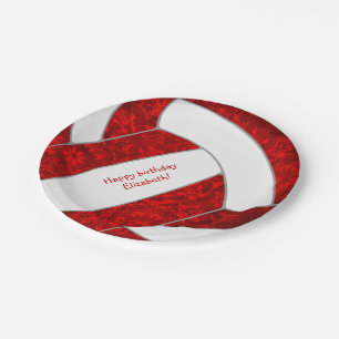 girl's happy birthday party red white volleyball paper plate