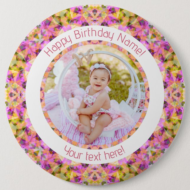 Girls Happy Birthday Summer Pink Star Custom Age 6 Cm Round Badge (Front)