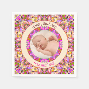 Girls Happy Birthday Summer Pink Star Custom Age Napkin
