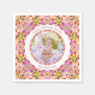 Girls Happy Birthday Summer Pink Star Custom Age Napkin