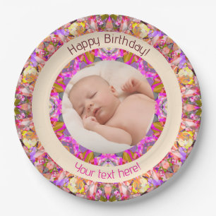 Girls Happy Birthday Summer Pink Star Custom Age Paper Plate