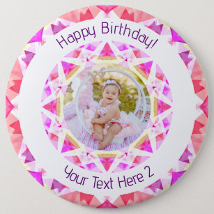 Girls Happy Birthday Vibrant Pink Star Custom Age 6 Cm Round Badge