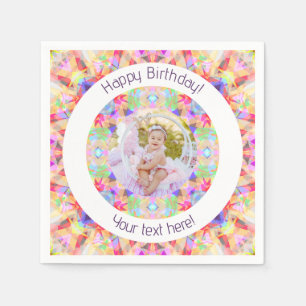 Girls Happy Birthday Vibrant Pink Star Custom Age Napkin