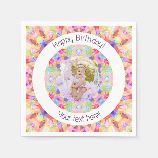 Girls Happy Birthday Vibrant Pink Star Custom Age Napkin (Front)