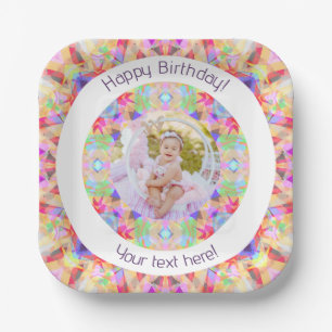 Girls Happy Birthday Vibrant Pink Star Custom Age Paper Plate