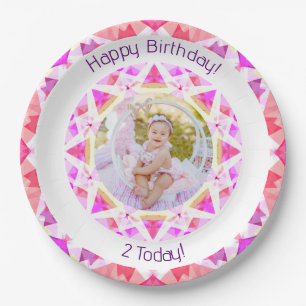 Girls Happy Birthday Vibrant Pink Star Custom Age Paper Plate