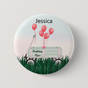 Girl's Happy Birthday Wagon Button Pin