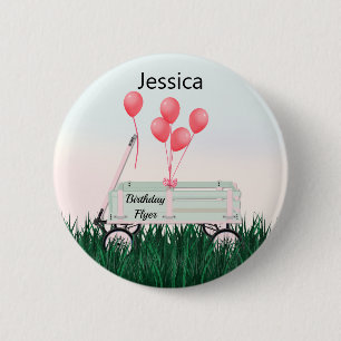 Girl's Happy Birthday Wagon Button Pin