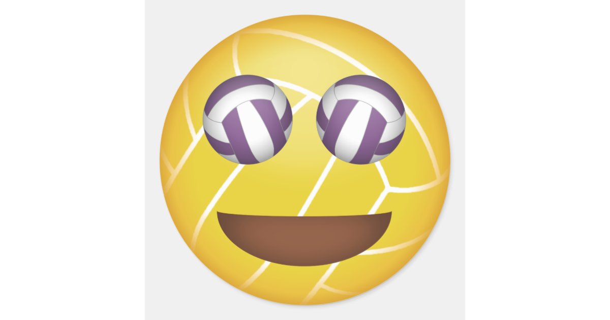 girls' happy face volleyball emoji classic round sticker Zazzle