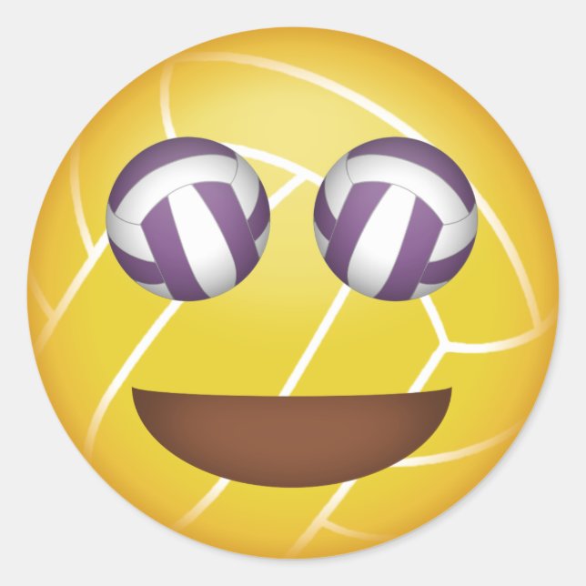 girls happy face volleyball emoji classic round sticker (Front)