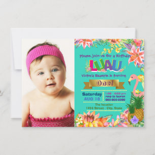 Girls Hawaiian Luau Birthday Party Invitation