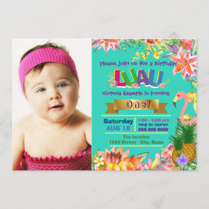 Girls Hawaiian Luau Birthday Party Invitation