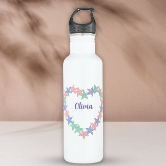 Girls' Heart-Shaped Starfish Frame Personalised 710 Ml Water Bottle