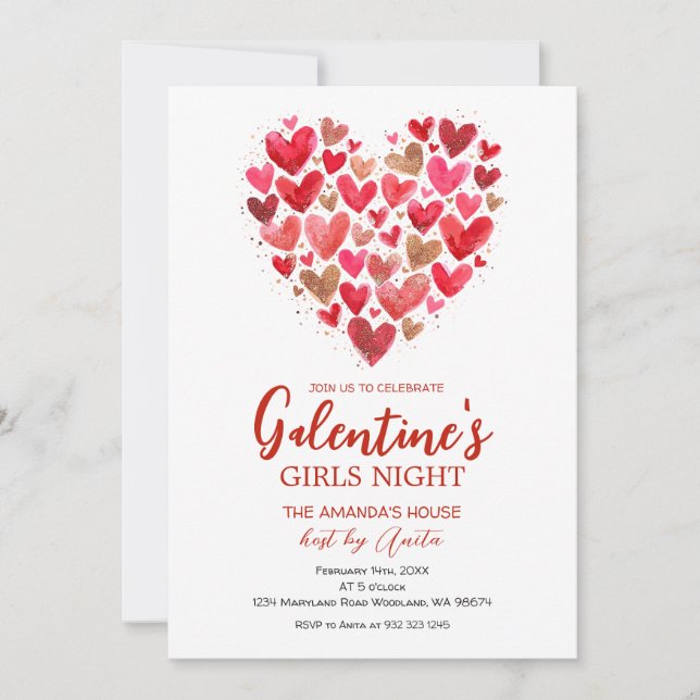 Girls hearts Galentine’s Night Party Valentine Invitation (Front)