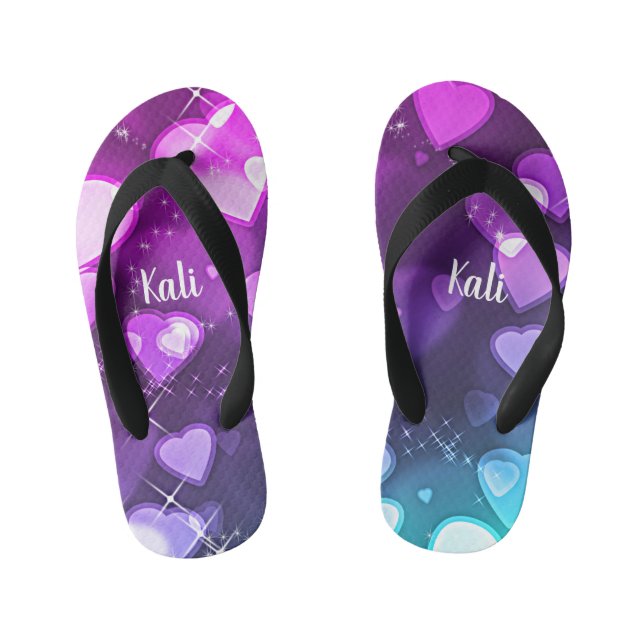 Girls Hearts & Sparkles Personalised Kid's Flip Flops (Footbed)