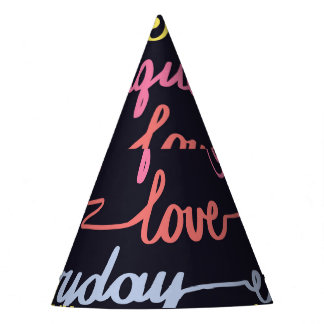 Girls' hearts, words seamless pattern. party hat