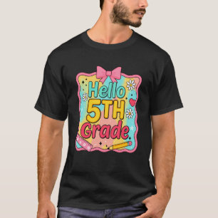 Girls Hello 5TH Grade Coquette Preppy Back to Scho T-Shirt