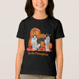 Girls Hello Pumpkin Fall Style with Cats Grey Tri-Blend Shirt