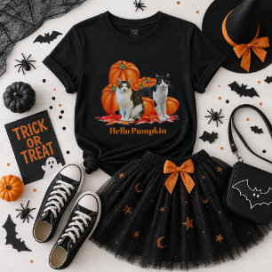 Girls Hello Pumpkin Fall Style with Cats Grey Tri-Blend Shirt