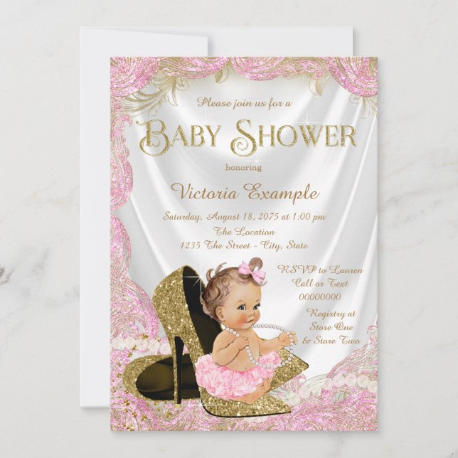 Girls High Heel Shoes Pearls Baby Shower Invitation (Front)