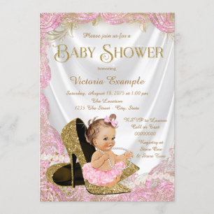 Girls High Heel Shoes Pearls Baby Shower Invitation