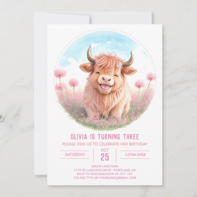 Girl's Highland Cow Fiesta Girl Birthday Invitation (Front)