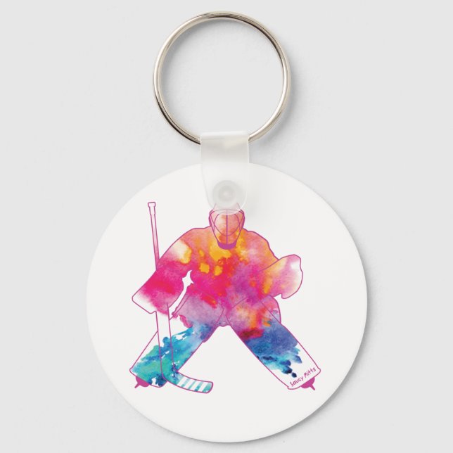 Girls Hockey Goalie Watercolor Keychain (Front)