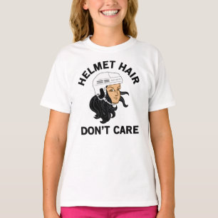 Girls Hockey Helmet Hair Don't Care Black Hair T-Shirt