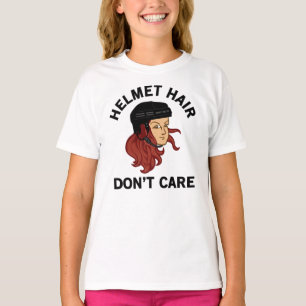 Girls Hockey Helmet Hair Don't Care Red Head T-Shirt