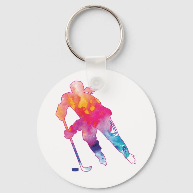 Girls Hockey Player Watercolor Keychain (Front)