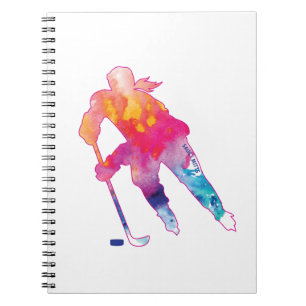 Girls Hockey Player Watercolor Pinks Notebook