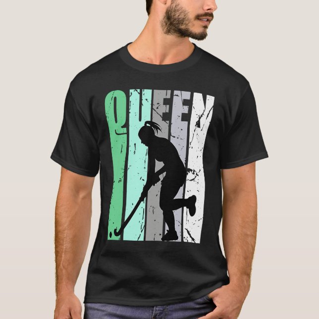 Girls Hockey Queen Hockey Retro Graphic Motivate T-Shirt (Front)