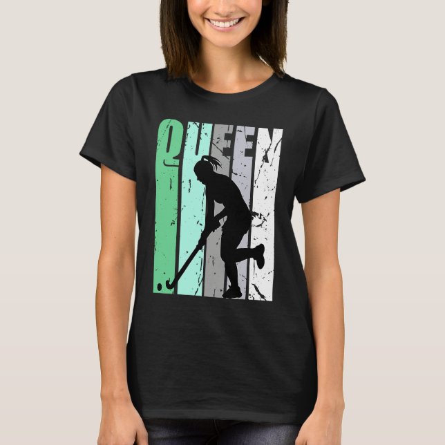 Girls Hockey Queen Hockey Retro Graphic Motivate T-Shirt (Front)